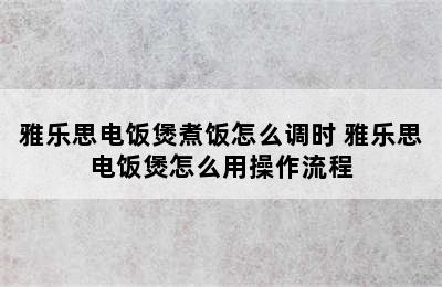 雅乐思电饭煲煮饭怎么调时 雅乐思电饭煲怎么用操作流程